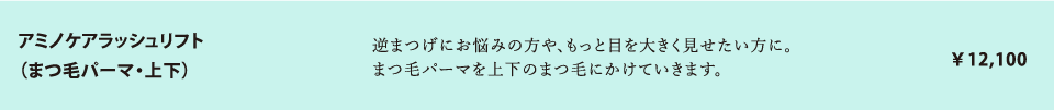 アミノケアラッシュリフト（まつ毛パーマ・上下）　￥12,100